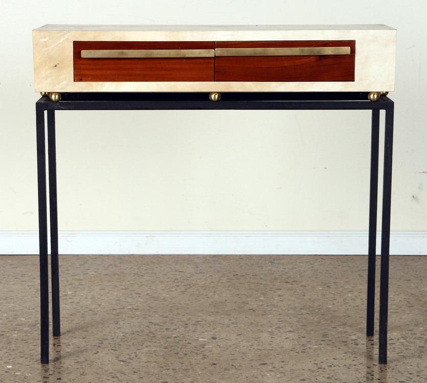 PARCHMENT CONSOLE WITH TWO DRAWERS C. 1960S (1 of 4)