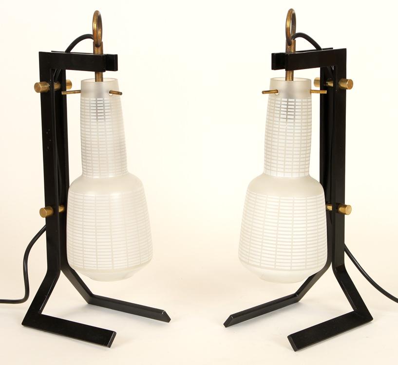 For Auction Pair Iron Table Lamps Vase Form Glass Globe 389 On