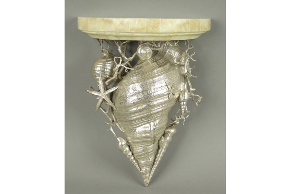 Pr of nickel over bronze shell-form wall brackets