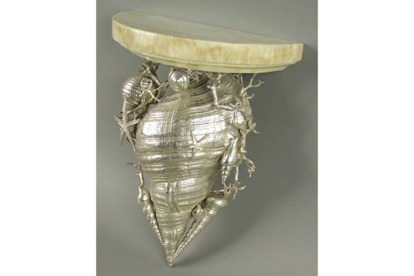 Pr of nickel over bronze shell-form wall brackets - 2