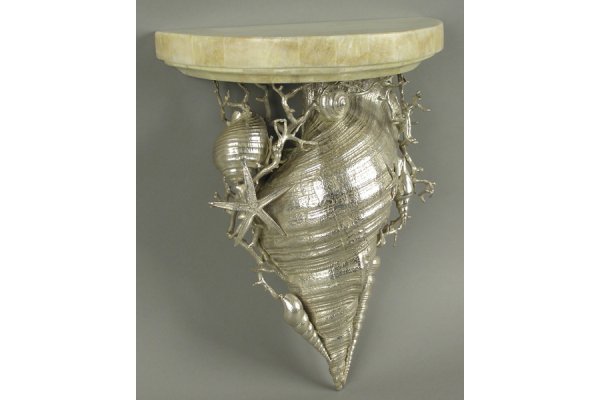 Pr of nickel over bronze shell-form wall brackets - 3