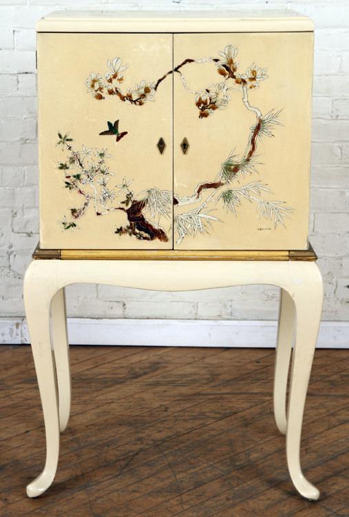 FRENCH LACQUERED BAR CABINET MIRRORED INTERIOR (1 of 7)