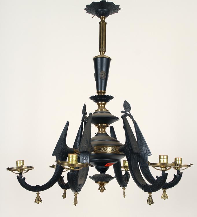 MIXED METAL GAS CHANDELIER FLORAL FOLIATE C.1860 (1 of 6)
