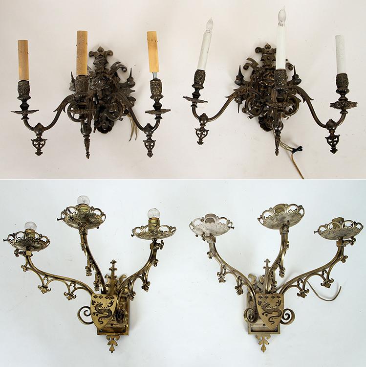 PR. BRASS WALL SCONCES & PR. GOTHIC BRASS SCONCES (1 of 7)