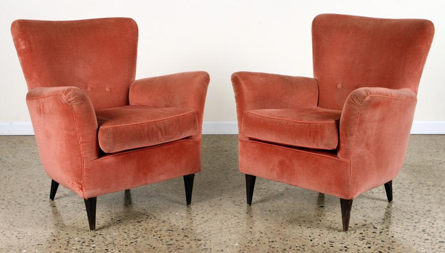 PAIR ITALIAN UPHOLSTERED CLUB CHAIRS CIRCA 1950 (1 of 5)