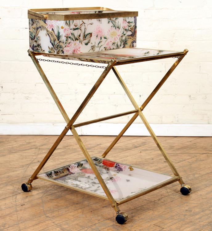 BRASS FLORAL DECORATED ACRYLIC CART C.1950 (1 of 5)
