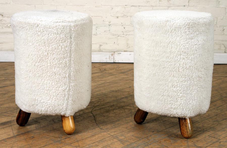 PAIR UPHOLSTERED FOOT STOOLS MANNER JEAN ROYER (1 of 4)
