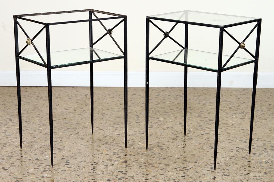 PAIR IRON BRASS SIDE TABLES MIRRORED C.1940 (1 of 5)
