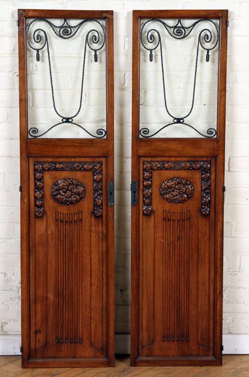 PAIR IRON FER FORGE WALNUT ART DECO DOORS C.1930 (1 of 5)