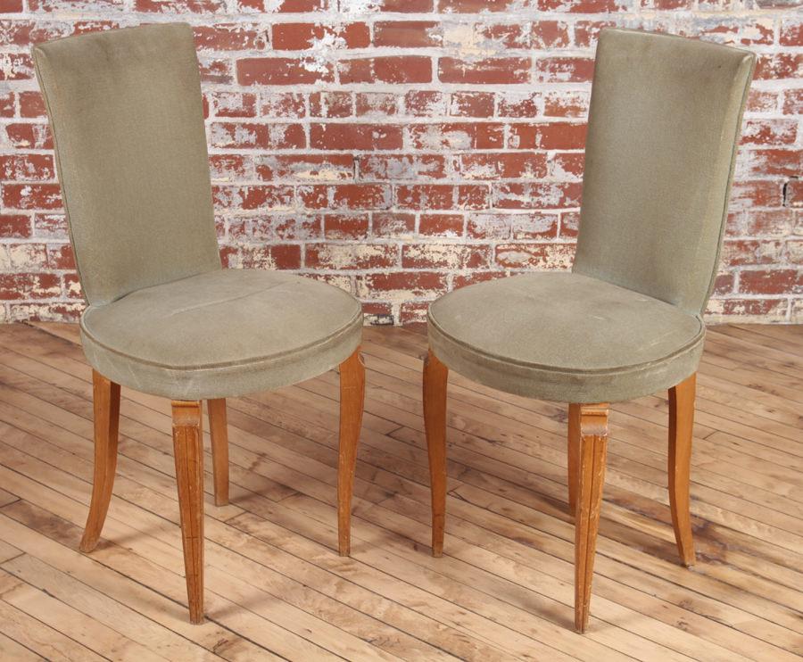 PETITE PAIR FRENCH UPHOLSTERED SIDE CHAIRS C.1950 (1 of 4)