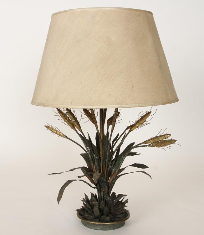 HOLLYWOOD REGENCY BRONZE COPPER WHEATSHEAF LAMP (1 of 4)