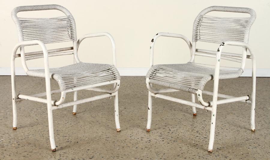 PAIR FRENCH PAINTED IRON OPEN ARM CHAIRS C.1960 (1 of 6)