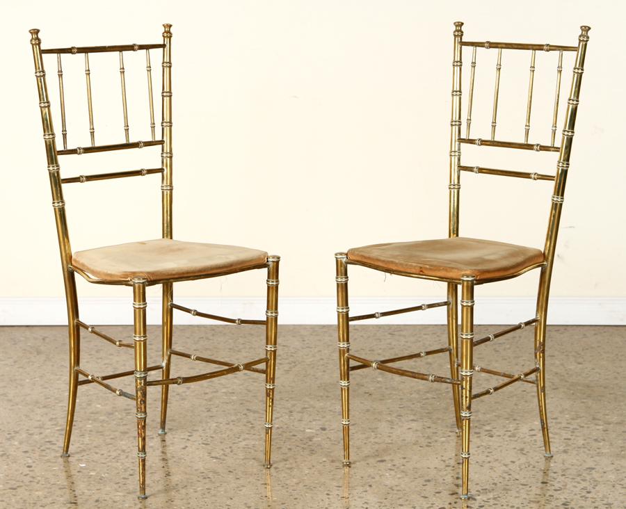 PAIR VINTAGE BRASS BAMBOO SIDE CHAIRS UPHOLSTERED (1 of 6)