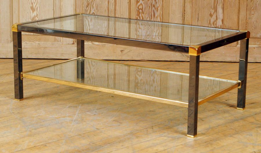 CHROME BRASS GLASS TOP COFFEE TABLE C.1970 (1 of 5)