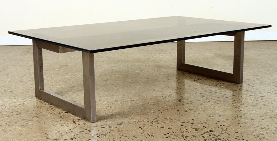 CHROME SMOKED GLASS COFFEE TABLE CIRCA 1960 (1 of 4)