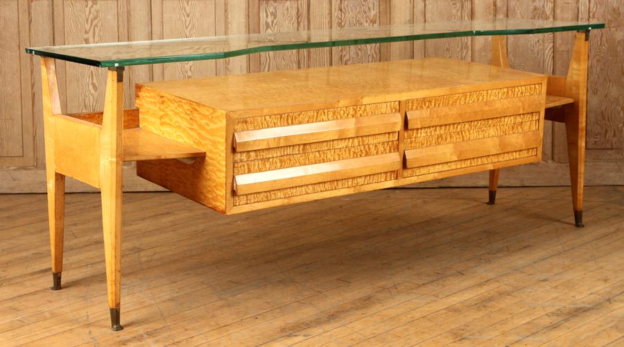 ITALIAN BIRDSEYE MAPLE DRESSER GLASS TOP C.1950 (1 of 6)