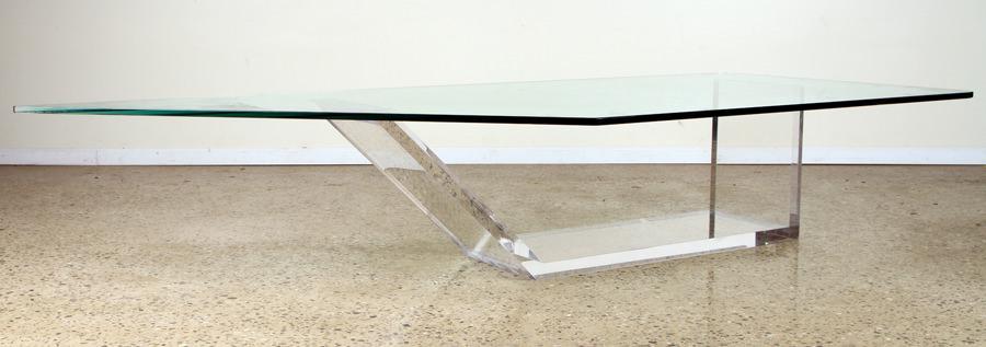 LARGE COCKTAIL OR COFFEE TABLE LUCITE BASE C.1970 (1 of 7)