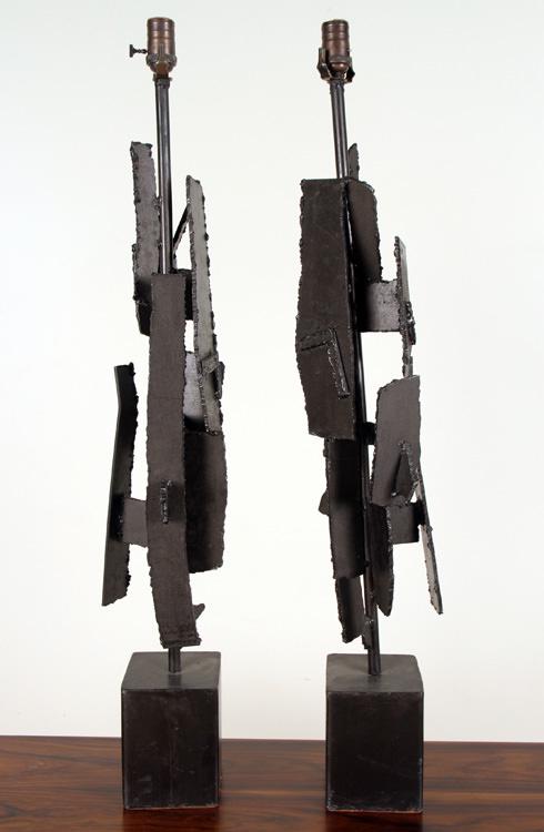 PAIR BRUATLIST STYLE IRON TABLE LAMPS PLINTH BASE (1 of 7)