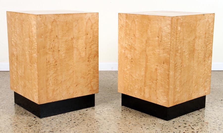 PAIR BIRDSEYE MAPLE END TABLES ON EBONIZED BASES (1 of 5)