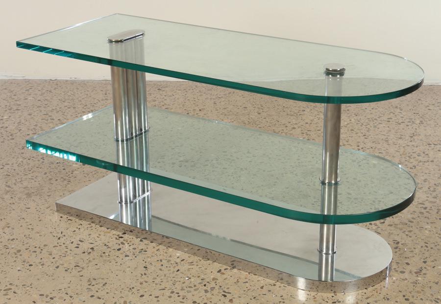 ART DECO 3 TIER CHROME AND GLASS END TABLE C.1960 (1 of 5)