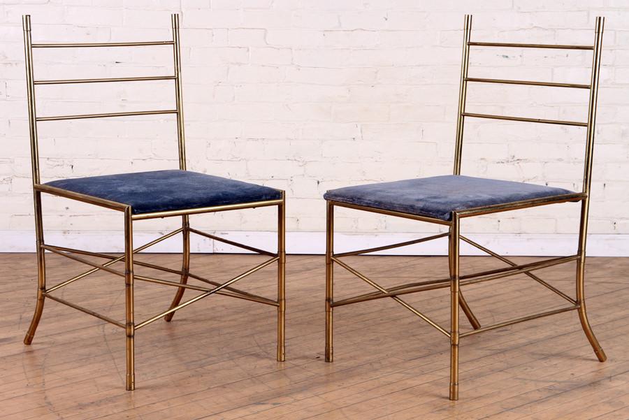 PAIR BRASS ITALIAN CHAIRS LADDER BACK 1950 (1 of 6)