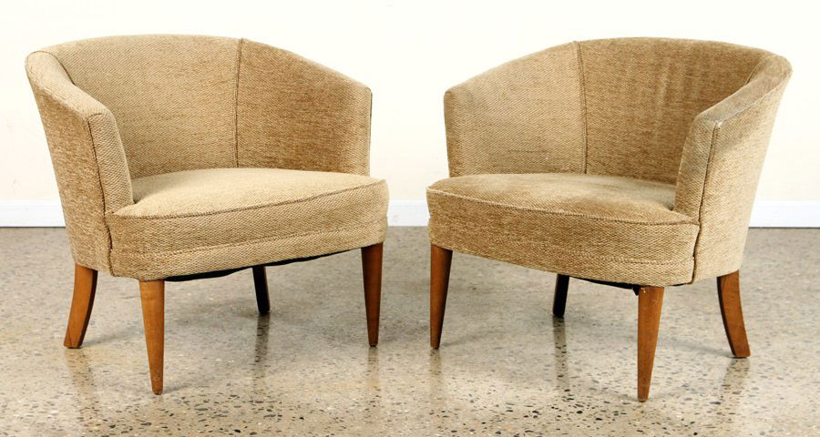 PAIR MID CENTURY MODERN BARREL BACK CHAIRS (1 of 5)