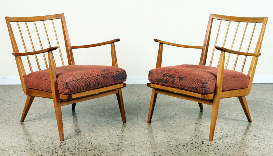 PAIR KNOLL SPINDLE BACK OPEN ARM CHAIRS (1 of 6)