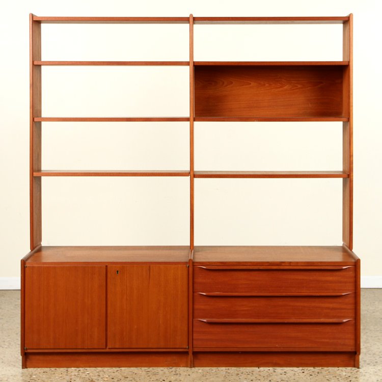 TWO PART DANISH MODERN TEAK BOOKCASE ON BASE (1 of 6)