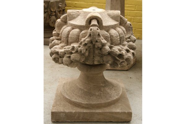 pair antique limestone garden basket fruit carved