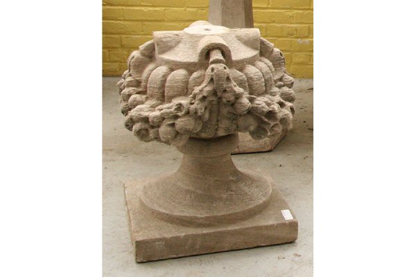 pair antique limestone garden basket fruit carved - 2