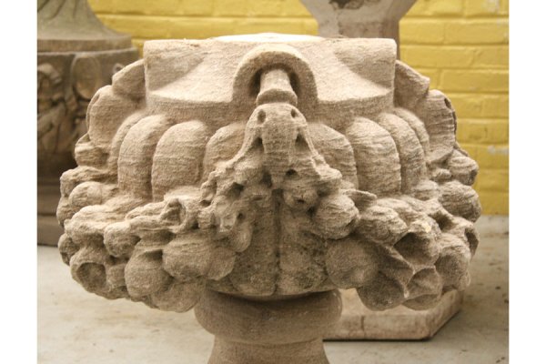 pair antique limestone garden basket fruit carved - 3