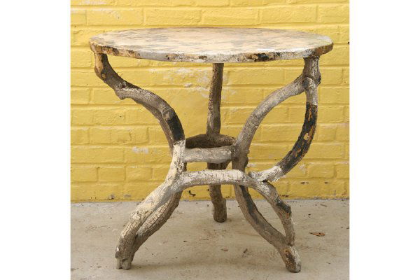 Vintage Faux Bois Breakfast Table: A good vintage faux bois breakfast table with round top over naturalistic shaped base, circa 1940. Ht: 28 Depth: 30.5" ***PLEASE NOTE: All property shall be paid for by the purchaser within five (5) b