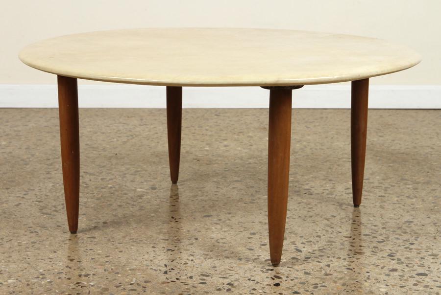 ROUND PARCHMENT COVERED COFFEE TABLE C.1960 (1 of 3)