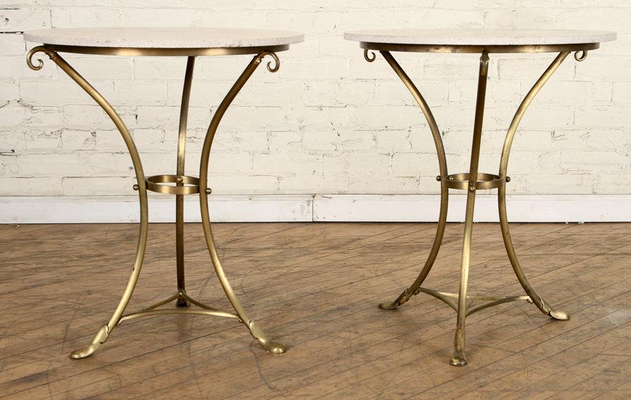 PAIR MARBLE TOP BRASS TABLES MANNER JANSEN C.1970 (1 of 6)