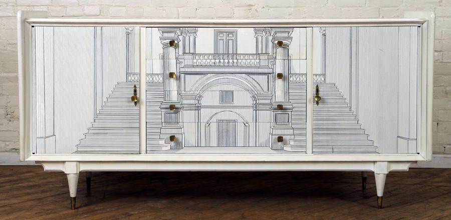 MID CENTURY MODERN SIDEBOARD MANNER OF FORNASETTI (1 of 7)