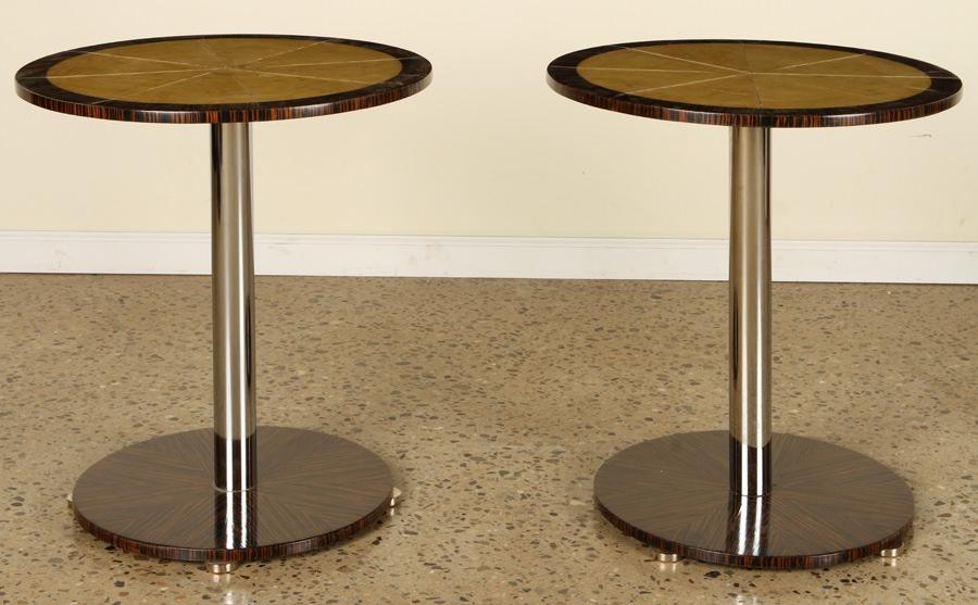 PAIR MACASSAR CHROME PARCHMENT END TABLES (1 of 4)