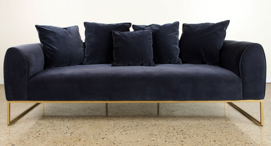 CONTEMPORARY VELVET SOFA WITH BRASS FRAME (1 of 6)