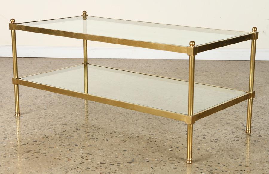 BRASS COFFEE TABLE WITH GLASS SHELVES C.1970 (1 of 5)