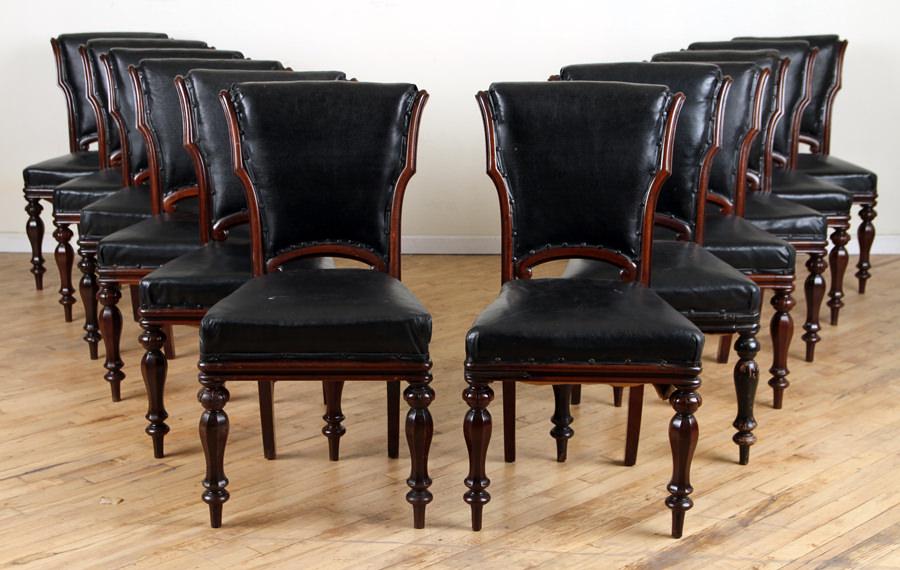 SET 12 WILLIAM IV STYLE WALNUT LEATHER DINING CHAIRS (1 of 7)