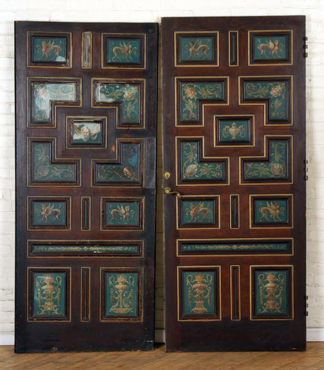 TWO SIMILAR PAINT DECORATED DOORS CIRCA 1900 (1 of 8)