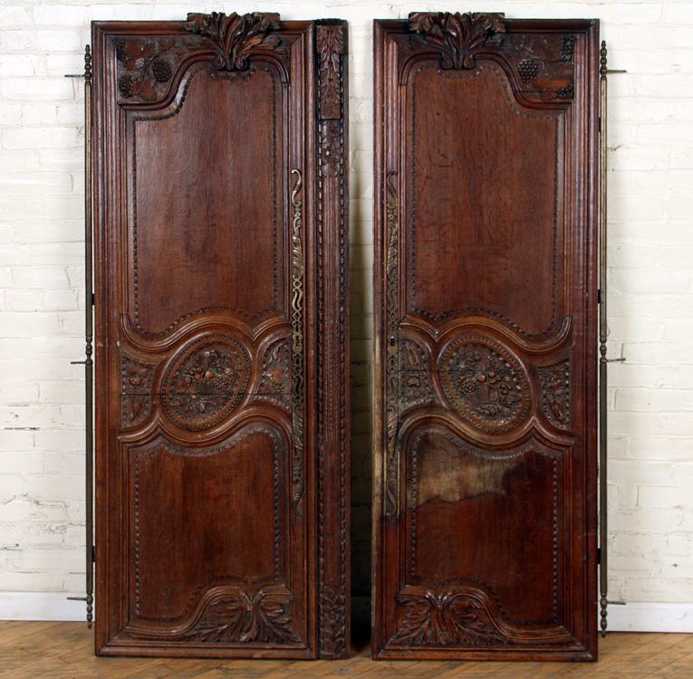 PAIR CARVED OAK 19TH CENTURY FRENCH DOORS (1 of 5)