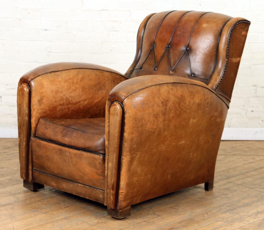 OVERSIZED FRENCH LEATHER CLUB CHAIR CIRCA 1940 (1 of 4)