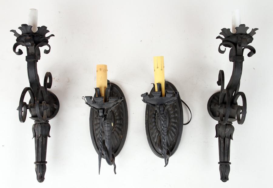 TWO PAIRS WROUGHT IRON SINGLE ARM SCONCES C.1930 (1 of 6)