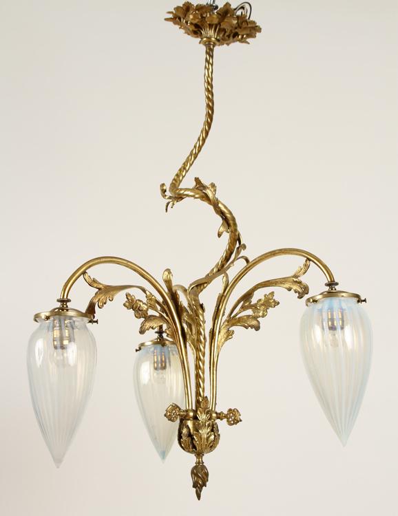 BRONZE FRENCH THREE ARM CHANDELIER C.1880 (1 of 6)