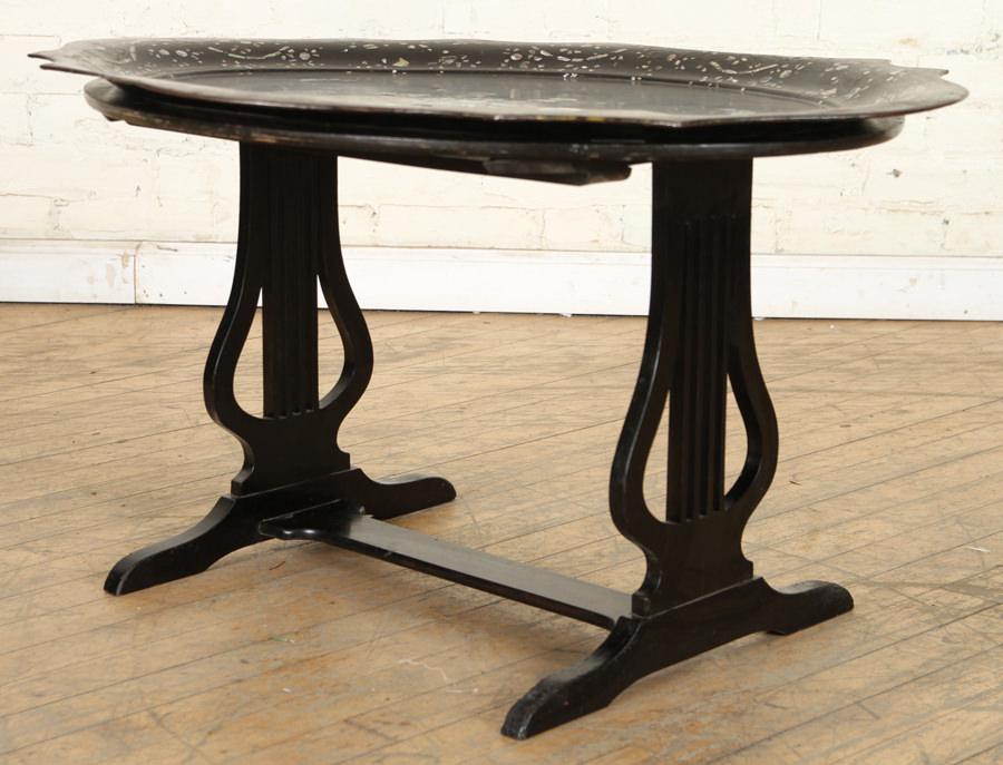 19TH C EBONIZED TABLE REMOVABLE TOLE SERVING TRAY (1 of 7)