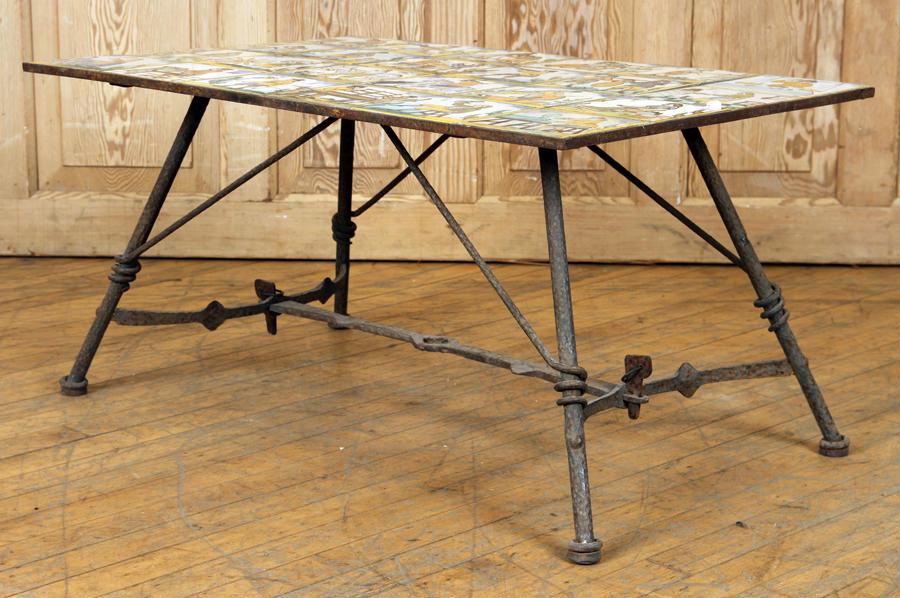 WROUGHT IRON SPANISH TILE COFFEE TABLE C.1940 (1 of 5)