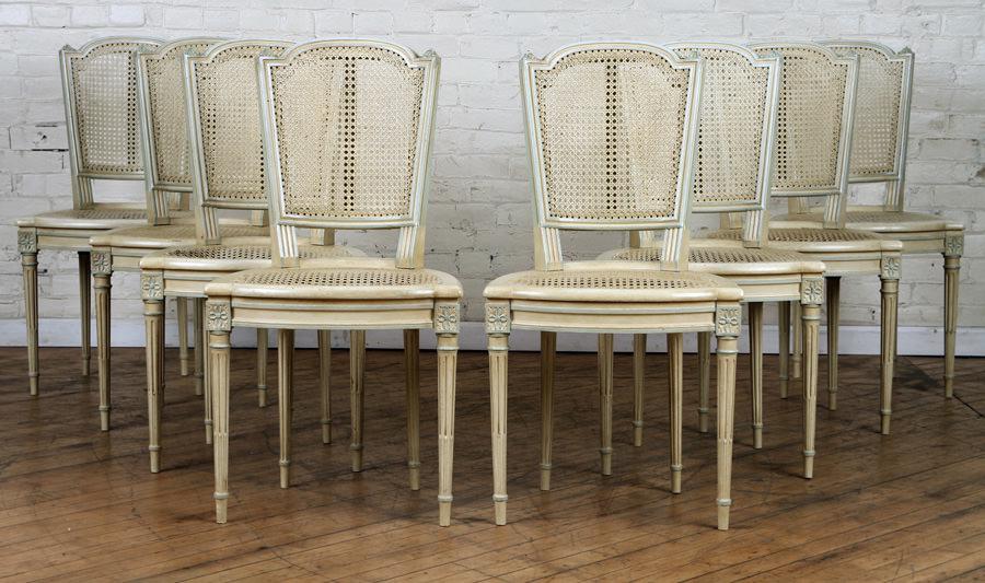 SET 8 CARVED LOUIS XVI STYLE DINING CHAIRS C.1910 (1 of 8)