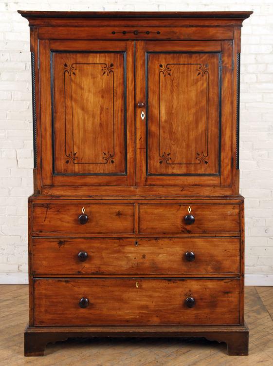 2-PART 19TH C. MAHOGANY INLAID FRENCH LINEN PRESS (1 of 7)