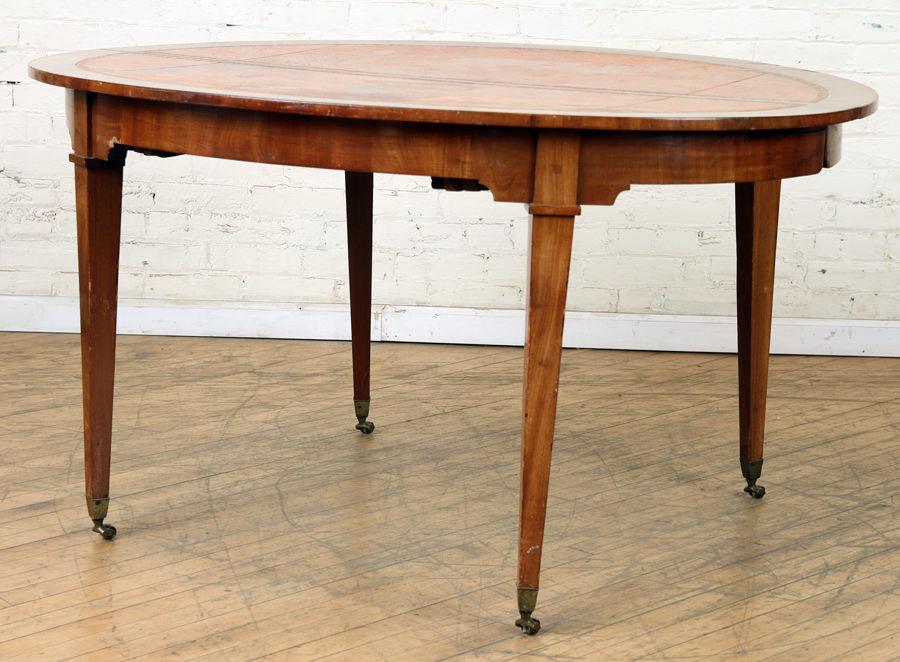 MAHOGANY EXPANDABLE LEATHER TOP DINING TABLE (1 of 6)