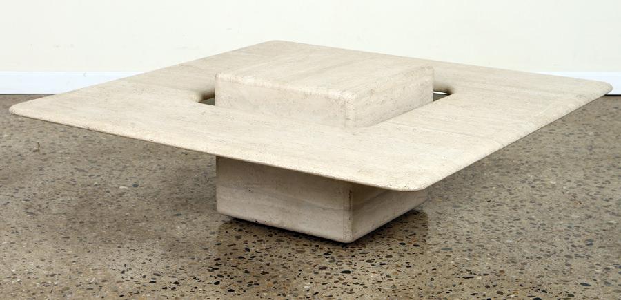 FRENCH TRAVERTINE COFFEE TABLE BY ARTELANO C.1975 (1 of 7)